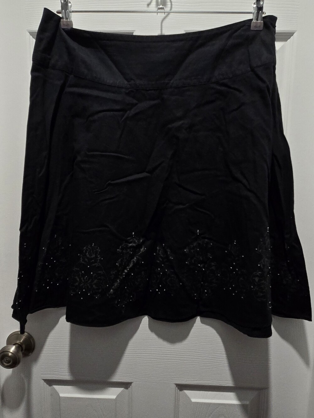 New York & Company Black A-Line Skirt with Hem Embellishment